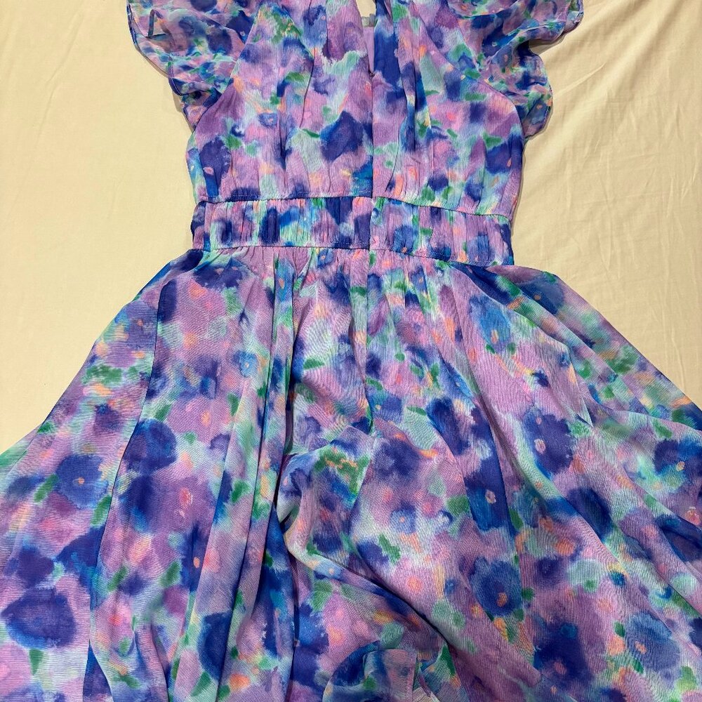 French Connection Purple Floral Print Dress with Blue and Pink Accents